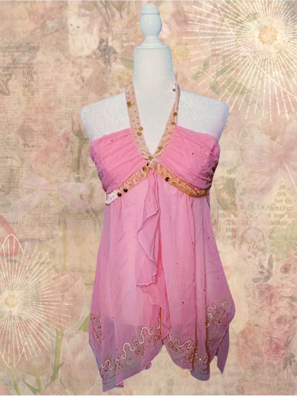 Fairy Beaded Halter Babydoll Top
